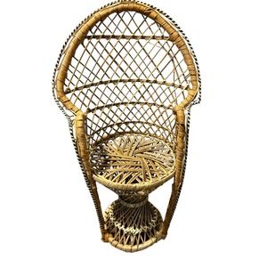Wicker Peacock Fan Back Boho Bamboo Rattan Chair for Doll or Plant Stand Decor‎